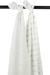 Meyco Swaddle 2-pack Muslin Dot Stripe - Soft Green - 120x120cm - Mari Kali Stores Cyprus