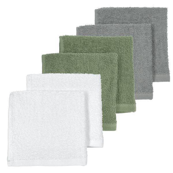 Meyco Facecloth 6-pack Terry Uni - White/forest Green/grey - 30x30cm - Mari Kali Stores Cyprus