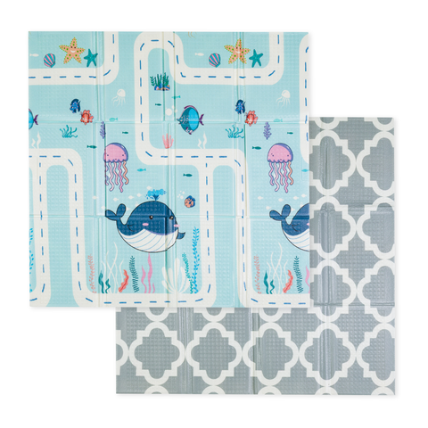 PETITE&MARS Double-Sided Foldable Playmat 120x120 cm Ocean&Arabesca