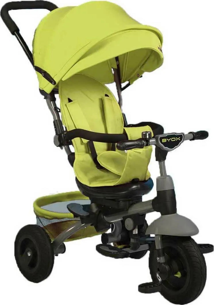 Byox King Kids Tricycle with Air Wheels, Storage Basket, Sunshade & Push Handle for 1.5+ Years Green - Mari Kali Stores Cyprus