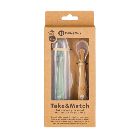 Petite&Mars  Silicone spoons with case set 2 pcs 6m+