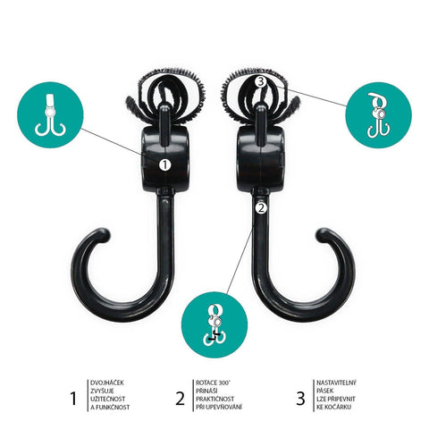 Zopa Double stroller hook 2pcs, Black - Mari Kali Stores Cyprus