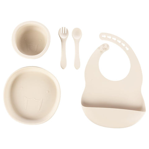 5-Piece Silicone Baby Feeding Set - Bowl, Plate, Spoon, Fork & Bib - Mari Kali Stores Cyprus