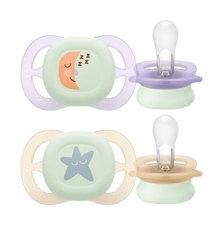 Avent Soother Ultra Start Night Time 0-2m Girl x 2
