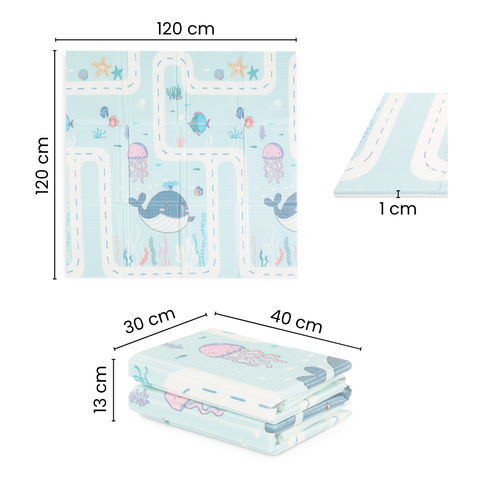 PETITE&MARS Double-Sided Foldable Playmat 120x120 cm Ocean&Arabesca