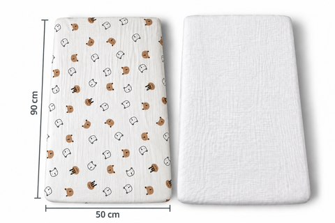 Mk Collection Muslin Fitted 50x90cm Side bed Sheets - 2pcs Fitted