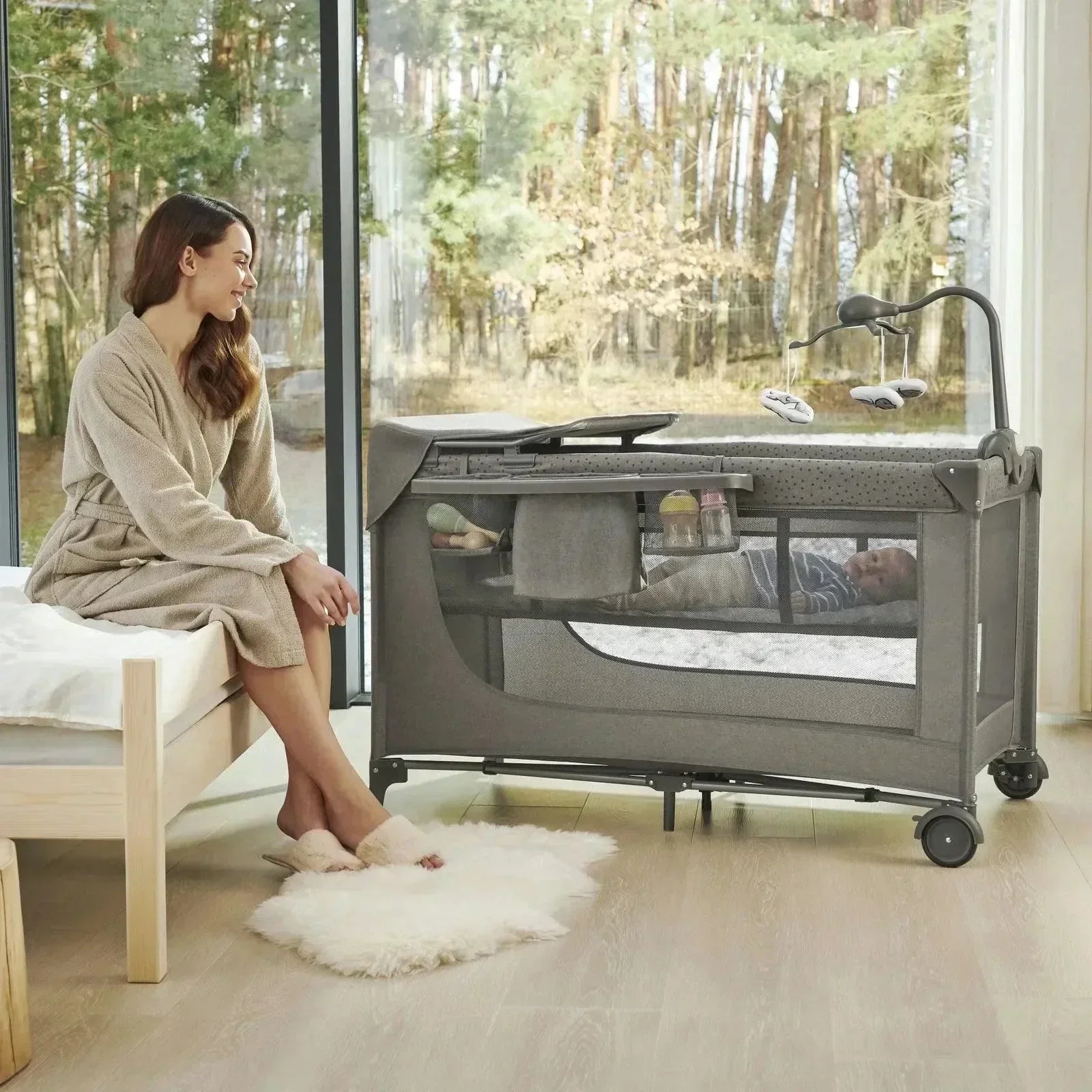 Klnderkraft travel cot Joy2 with accesories Dark Grey - Mari Kali Stores Cyprus