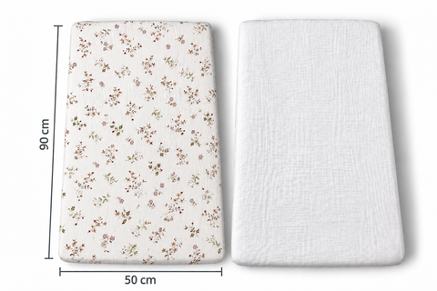 Mk Collection Muslin Fitted 50x90cm Side bed Sheets - 2pcs Fitted