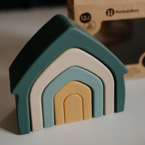 PETITE&MARS Silicone stacking toy House Intense Ochre 12m+