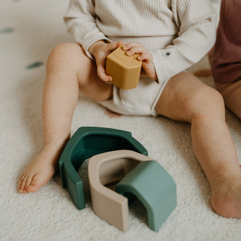 PETITE&MARS Silicone stacking toy House Intense Ochre 12m+