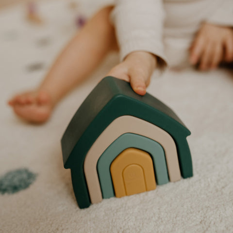 PETITE&MARS Silicone stacking toy House Intense Ochre 12m+