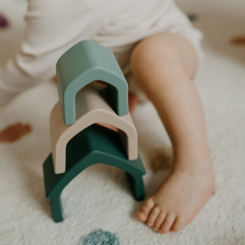 PETITE&MARS Silicone stacking toy House Intense Ochre 12m+