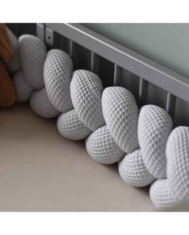Braided Crib Bumper – Waffle Fabric 210 cm Light Grey