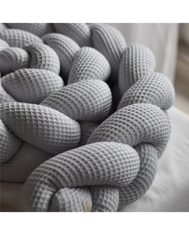 Braided Crib Bumper – Waffle Fabric 210 cm Light Grey