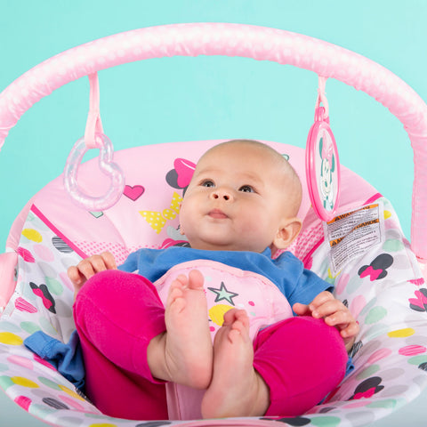 Bright Starts Disney Baby Minnie Mouse Vibrating Baby Bouncer, Spotty Dotty