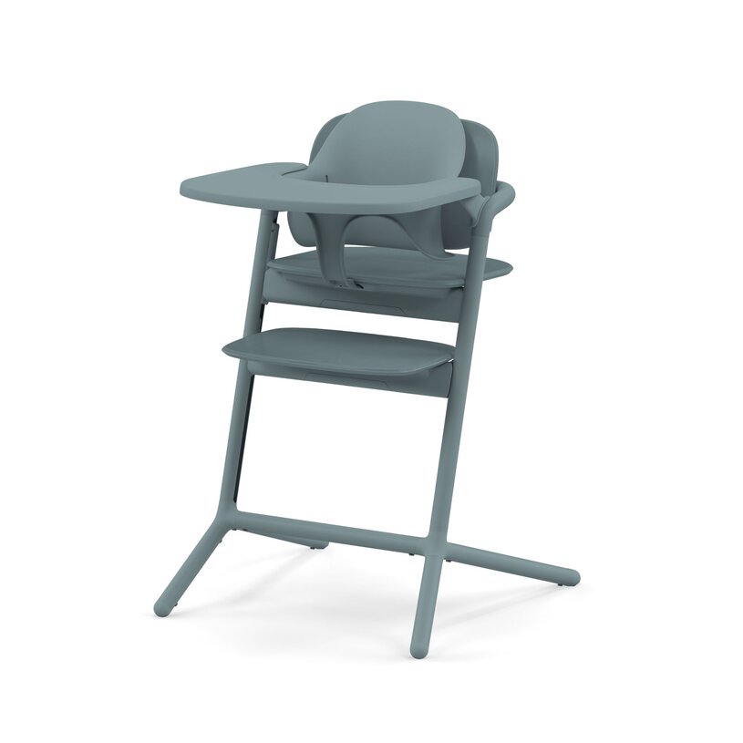 CYBEX Lemo 3-in-1 high chair set in Stone Blue with baby set and feeding tray assembled