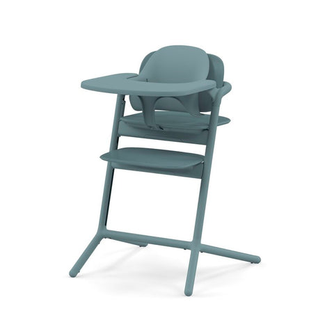 CYBEX Lemo 3-in-1 high chair set in Stone Blue with baby set and feeding tray assembled