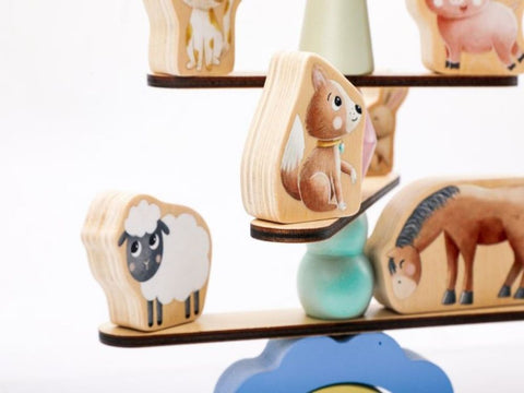 Wooden balancing game with animals