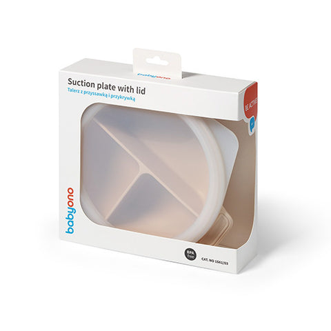 BabyOno Silicone Suction Plate with Lid and 3 Compartments