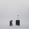 Short video starting with a folder cybex agis stroller and a black travel suitcase in front of a white background. A man comes in the frame, grabs both with ease and walks out of the frame.