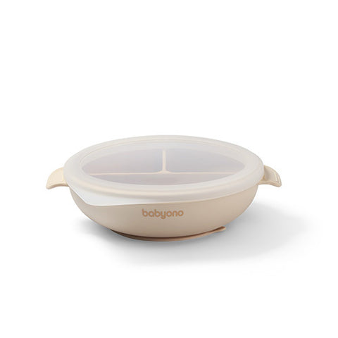 BabyOno Silicone Suction Plate with Lid and 3 Compartments